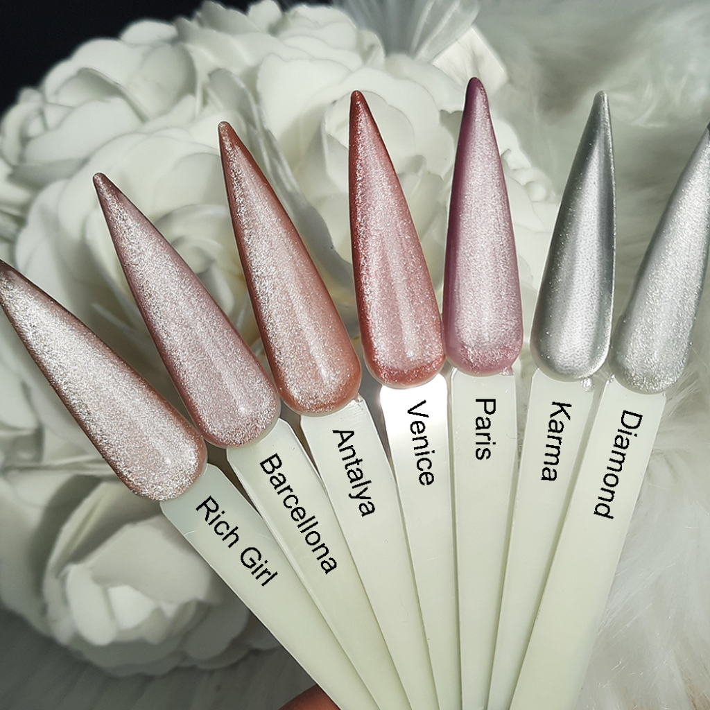 Farbpalette Cateye Gele Beige Braun Silber Nageldesign Magnetgel Cat Eye